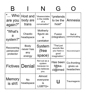 System Bingo Card