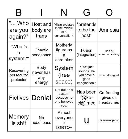 System Bingo Card