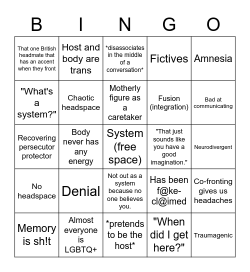 System Bingo Card