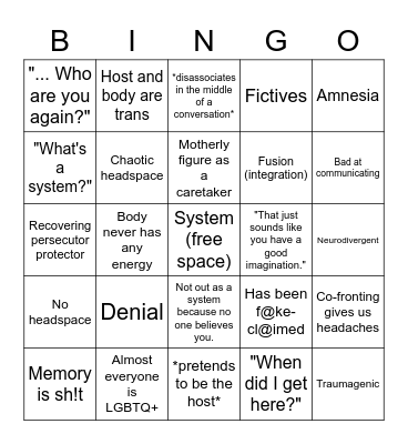 System Bingo Card