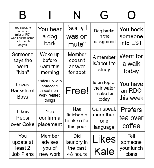 yourtown Bingo Card