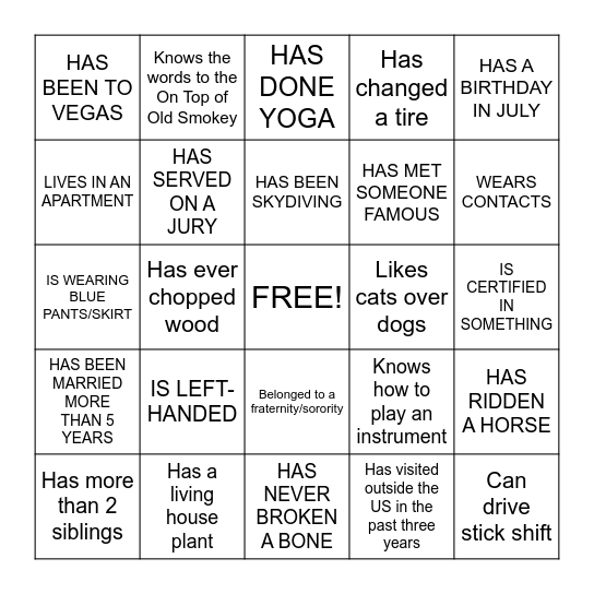 HUMAN BINGO Card