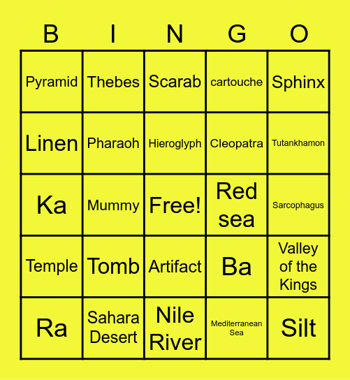 Egypt Bingo Card