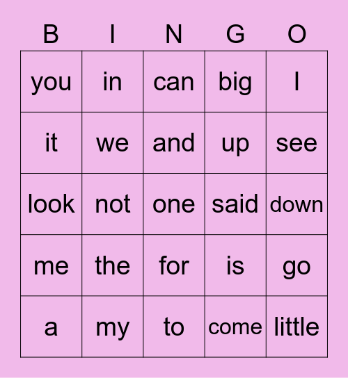 SIGHT Words Bingo Card