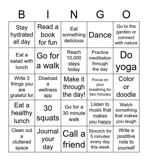 Wellness bingo Card