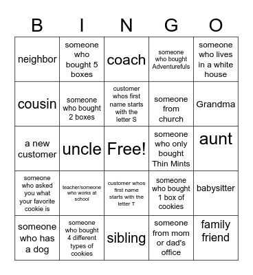 Cookie Customers! Bingo Card