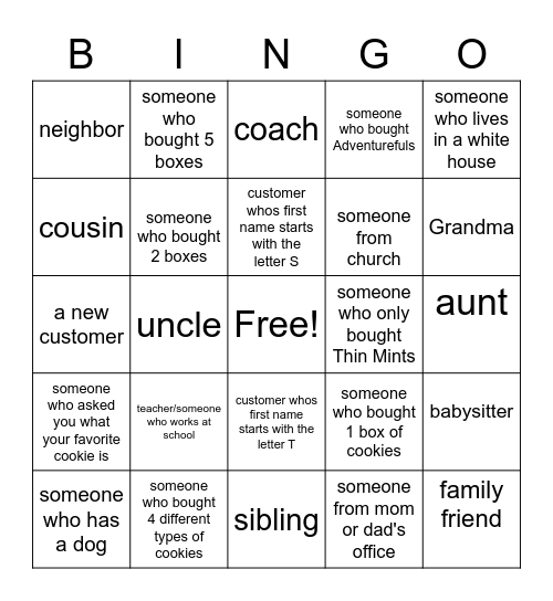 Cookie Customers! Bingo Card