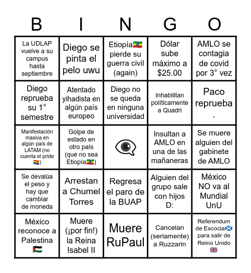 Bingo de Diego owo Bingo Card