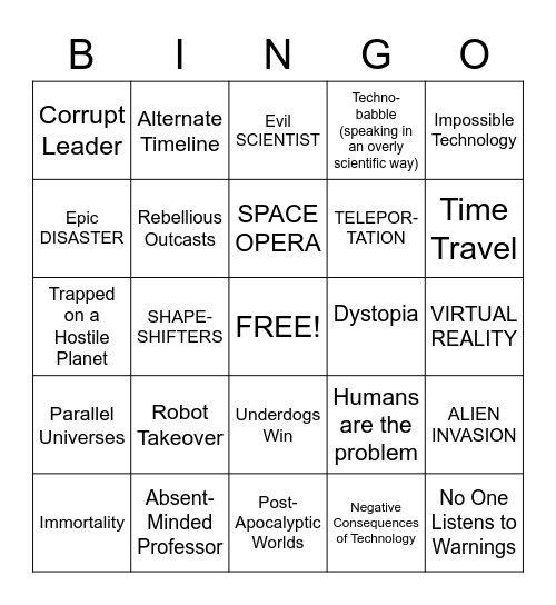 Sci-Fi Tropes Bingo Card