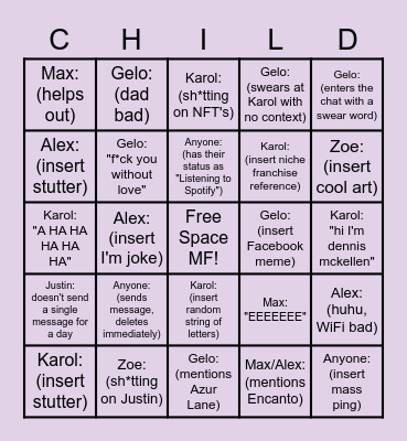 Discord Children Bingo Sheet Bingo Card