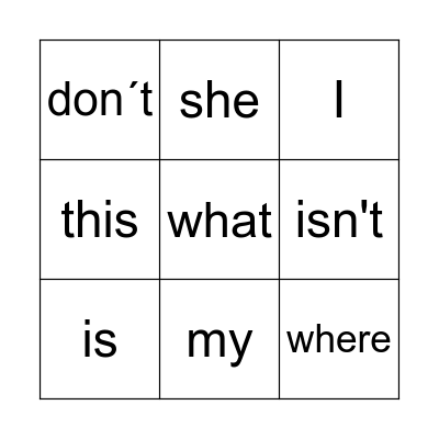 Sight Words Bingo Card