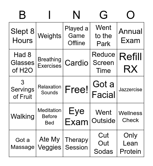 Example Bingo Card Bingo Card