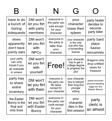 DnD Disaster Bingo Card