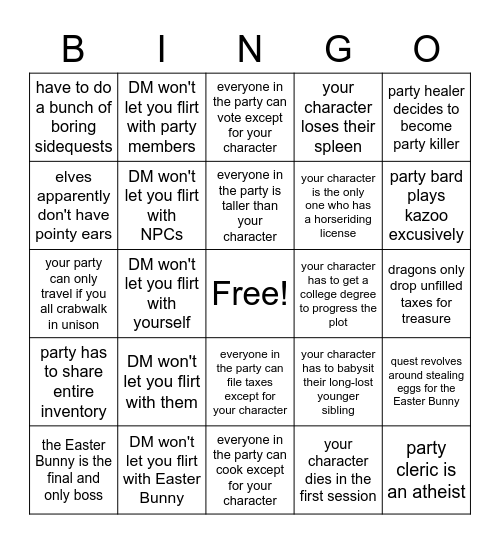 DnD Disaster Bingo Card