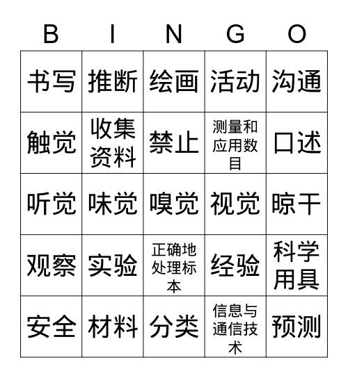 科学程序技能 Bingo Card