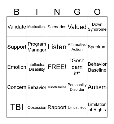 Fourth Day Orientation Bingo Card