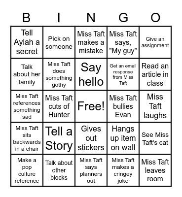 Miss Taft Bingo Card