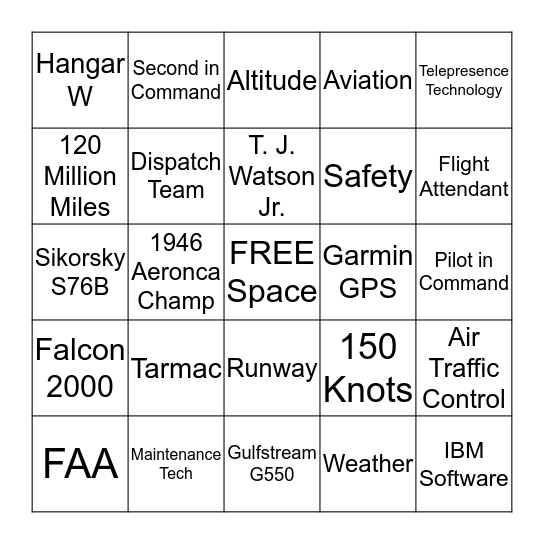 IBM's Take Your Child to Work Day Bingo Card