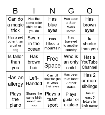Find someone who... Bingo Card