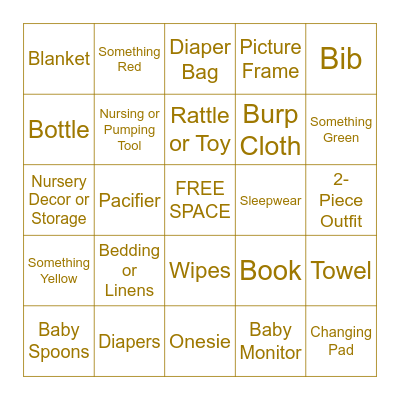 Baby Shower Gift Bingo Card