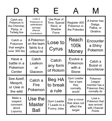 Dream Team Bingo Card