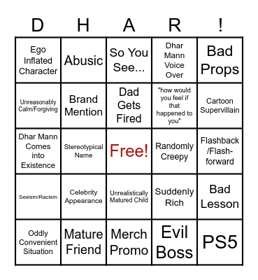 Dhar Mann Bingo Card