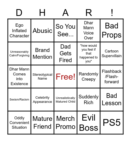 Dhar Mann Bingo Card