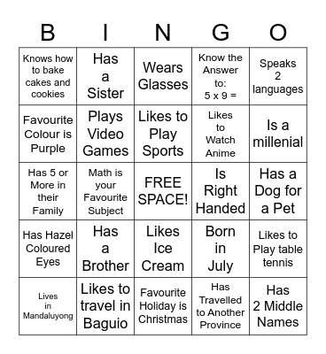 "Get to Know Me" Bingo Card