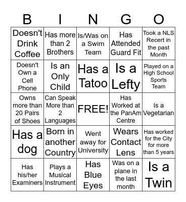 Get To Know Each Other Bingo Card