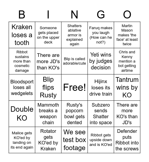 Bingobots Bingo Card