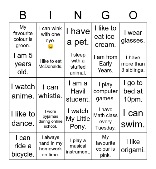 Willingness Primary Bingo Card