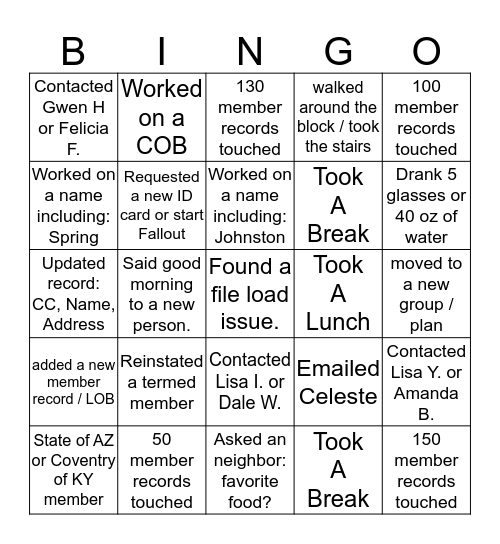 Eligibility Bingo Card