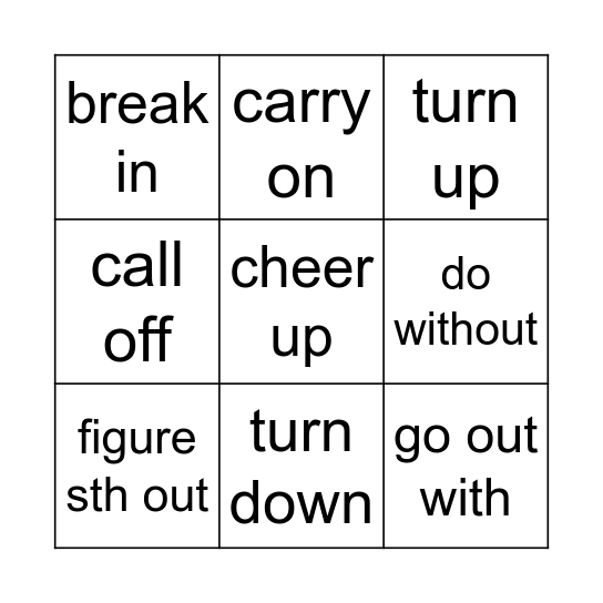 Phrasal verbs Bingo Card
