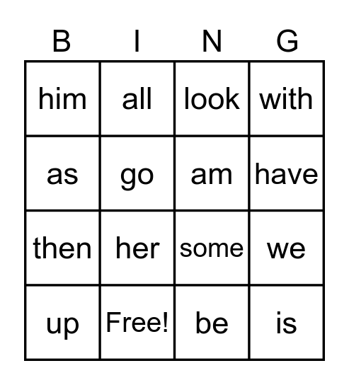 Dolch List 2 Bingo Card