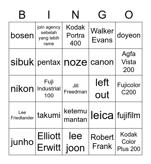 J Bingo Card