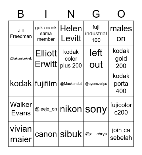 KICI's Bingo Card