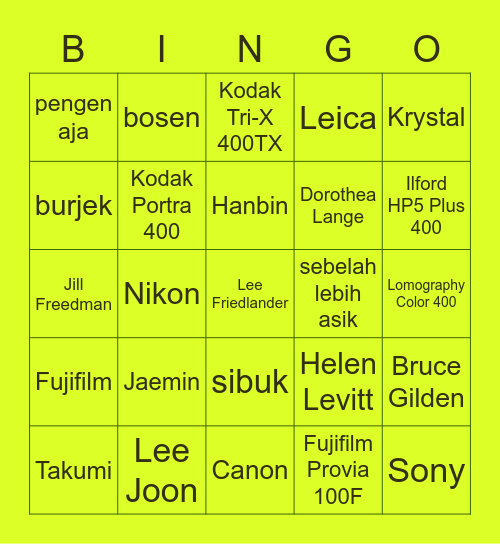 Jaemin Bingo Card