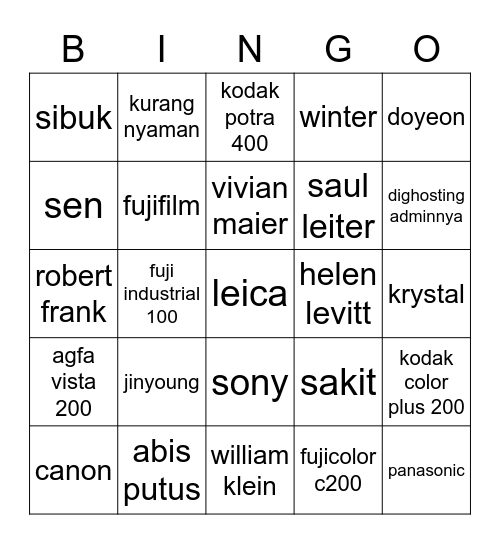 Winty Bingo Card