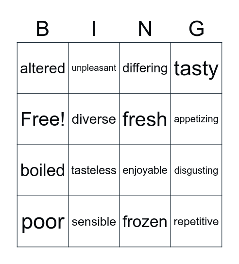 Antonyms and synonyms Bingo Card