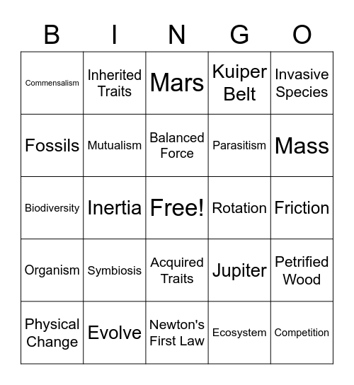 Symbiosis Bingo Card