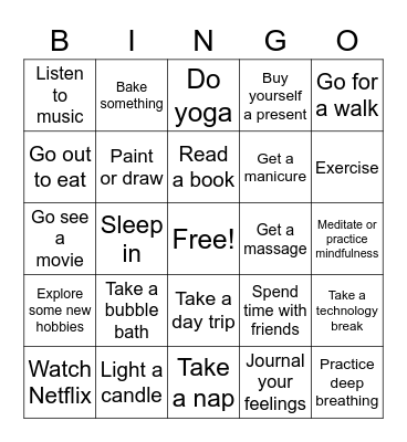 Self-Care Bingo Card
