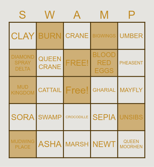 MUDWING(WOF) BINGO Card