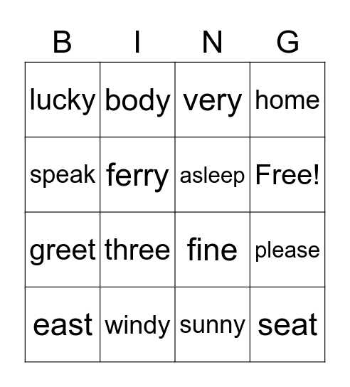 Long e words Bingo Card