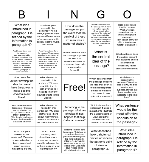 Unit 2 Review Bingo Card