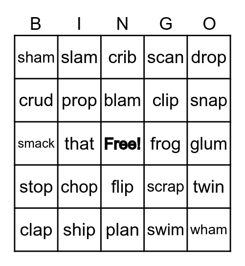 Blend/Digraph Bingo Card