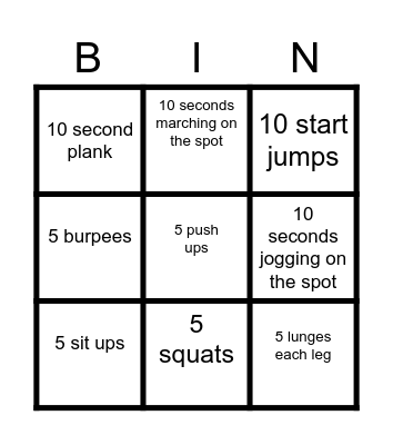 FITNESS BINGO Card