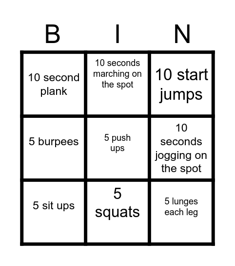 FITNESS BINGO Card