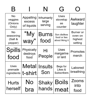 Kay's Cooking Bingo Card