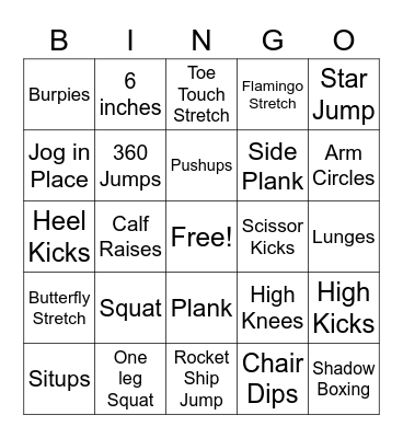 Fitness Bingo Card