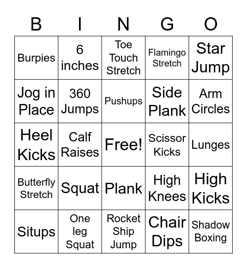 Fitness Bingo Card